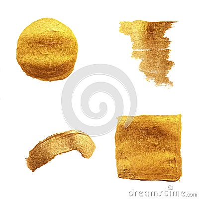 Set of golden painted brushes. Shining texture Stock Photo