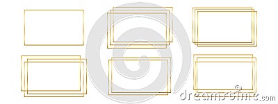 Set of golden rectangle frames. Shiny rectangular borders, glowy decorative frameworks, design elements for banners Vector Illustration