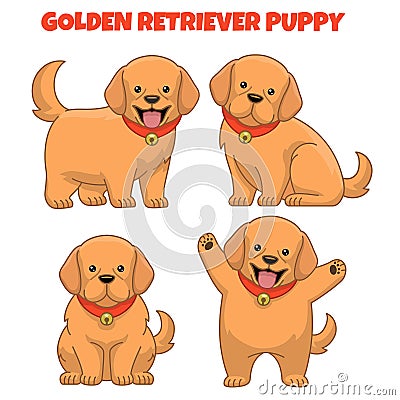 Set of golden retriever puppy dog Vector Illustration