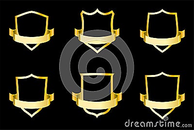 Set of golden shields with ribbon. Vector illustration for design. Vector Illustration