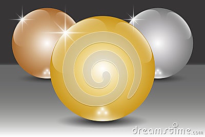 Set of golden, silver and bronze ball Cartoon Illustration