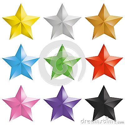 Set of golden, silver, bronze, colorful isolated stars Vector Illustration