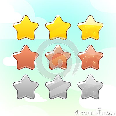 Set of Golden, Silver and Bronze Stars Vector Illustration