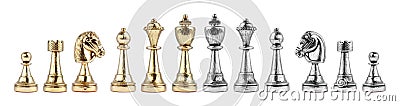 Set with golden and silver chess pieces on white background. Banner design Stock Photo