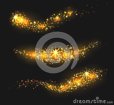 Set of golden stardust with sparkle. Vector Illustration