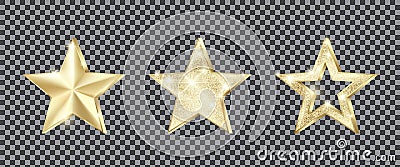 Set of golden stars with glitter. Christmas decoration element. Luxury elegant award - Star. Vector Vector Illustration