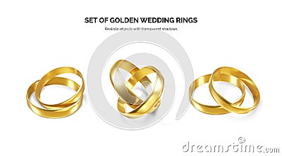 Set of golden wedding rings. Couple shiny realistic gold rings. Vector illustration Vector Illustration