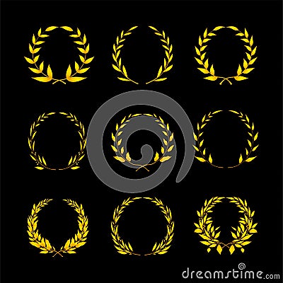 Set of wreaths from different formy on black background. Vector award, achievement, nobility, coat of arms, heraldry or logo in Vector Illustration