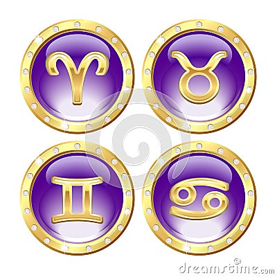 Set of the Golden Zodiac Signs Vector Illustration