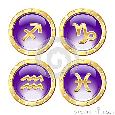 Set of the Golden Zodiac Signs Vector Illustration