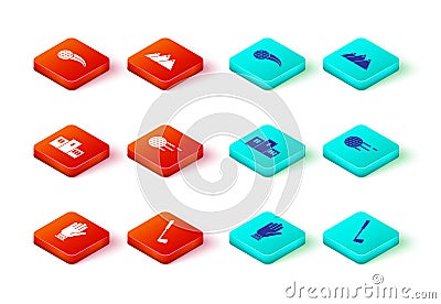 Set Golf glove, club, Award over sports winner podium, ball, Mountains and icon. Vector Vector Illustration