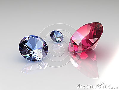 Set of gorgeous red and blue sapphire stones Stock Photo