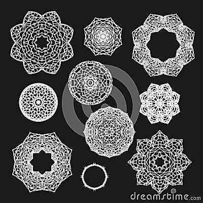 Set of gothic circle ornament roses with thorns in vector Vector Illustration