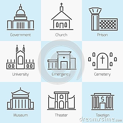 Set of government buildings icons Vector Illustration