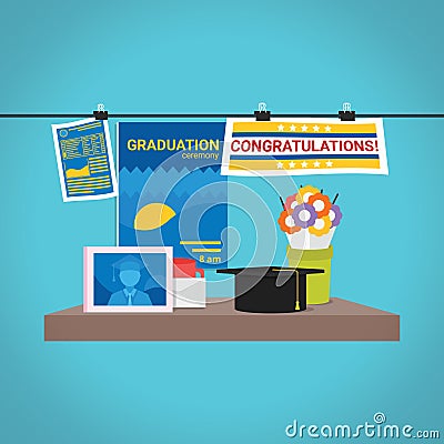 A set of graduation icons in blue background.. Vector illustration decorative background design Cartoon Illustration