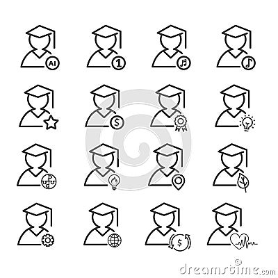 Set of graduation minimal icon isolated. Modern outline on white background Vector Illustration