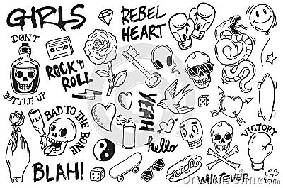 Grunge Marker Doodles Set Cartoon Illustration