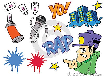Set of graffiti and rap music elements Vector Illustration