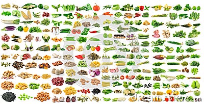 Set of grains and vegetable on white background Stock Photo