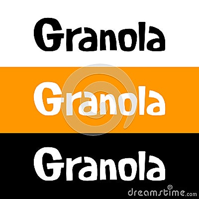 Set of Granola logo design with handmade lettering. vector illustration template. Black, white, orange color options. Vector Illustration