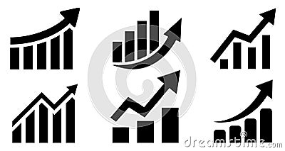 Set graph diagram up icon, business growth success chart with arrow, business bar sign, profit growing symbol, progress bar symbol Vector Illustration