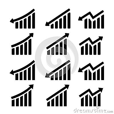 Set of graph icons. Graph with arrow going up or down. Vector illustration Vector Illustration