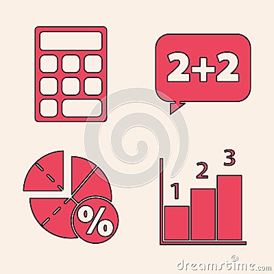 Set Graph, schedule, chart, diagram, Calculator, Equation solution and Graph, schedule, chart, diagram icon. Vector Vector Illustration