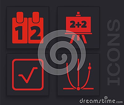 Set Graph, schedule, chart, diagram, Calendar, Chalkboard and Square root icon. Vector Vector Illustration