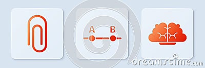 Set Graph, schedule, chart, diagram, Paper clip and Human brain. White square button. Vector Vector Illustration