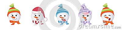 Set of Graphic Emoticons - snowmans. Collection of Emoji. Smile icons. Vector Illustration