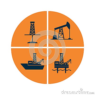 Set of graphic onshore and offshore drilling signs for oil and g Vector Illustration