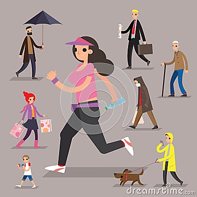 A set of graphic people of pedestrians Vector Illustration