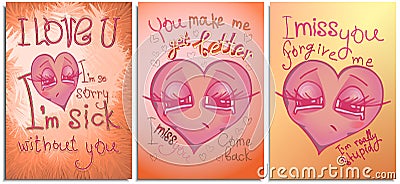 Set of graphics postcard, posters,for Happy Valentine day. Vector Illustration