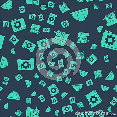 Set Graphing paper and compass, Worker safety helmet, Graphing paper and gear and User manual on seamless pattern Vector Illustration