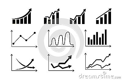 Set graphs icons.Growing and decreasing chart. Data statistics. Vector Vector Illustration