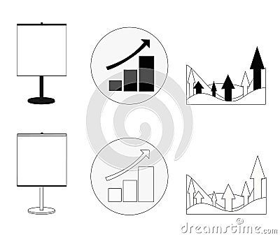 Set of graphs showing growth business in black-white version. Vector Illustration