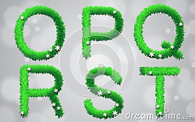 Set of grass textured isolated font on white background. Vector Illustration