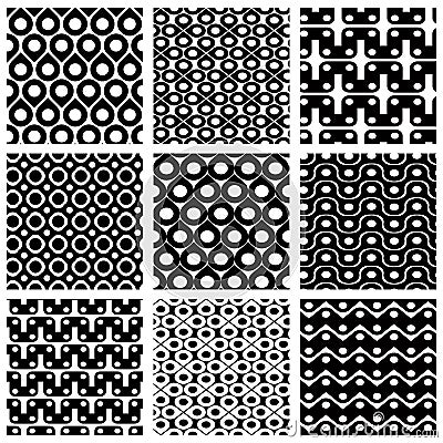 Set of grate seamless patterns with geometric figures Vector Illustration