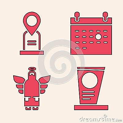 Set Grave with tombstone, Location grave, Calendar death and Christmas angel icon. Vector Vector Illustration