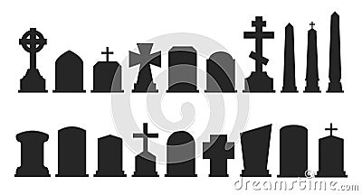 Set of gravestone silhouettes isolated on white background. Vector illustration Vector Illustration