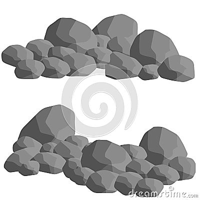 Set of gray granite stones of different shapes. Flat illustration Vector Illustration