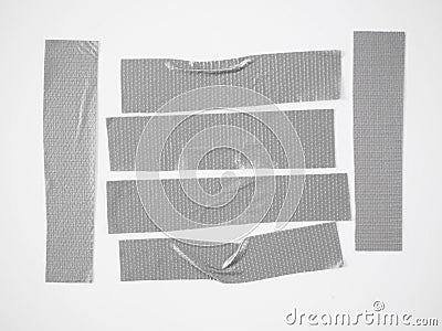 Set gray tape texture,Torn horizontal and different size sticky tape, adhesive pieces. sticky tape cut isolated on white. Stock Photo