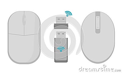 A set of gray wireless mice with a radio communication module. A gray computer mouse. Flat vector illustrations Vector Illustration