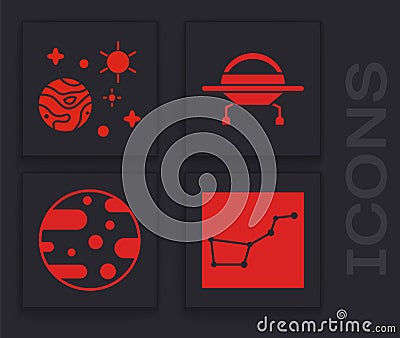 Set Great Bear constellation, Space and planet, UFO flying spaceship and Planet Mars icon. Vector Vector Illustration