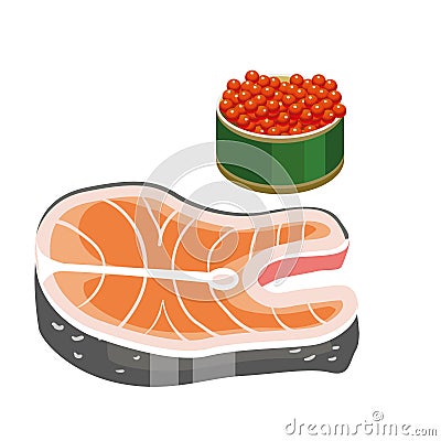 Set for a great diet during Lent. Dietary food. The last days you can eat caviar and fish. Fish on Thursdays Vector Illustration