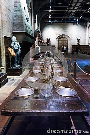 The set of the Great Hall as Hogwarts, LEAVESDEN, UK Editorial Stock Photo