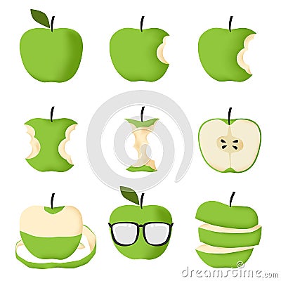 Set of Green apple Vector Illustration