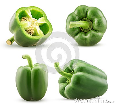 Set green bell pepper cut in half, whole Stock Photo