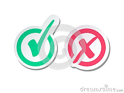 Set of Green Check Mark Icon and Red X cross Vector Illustration