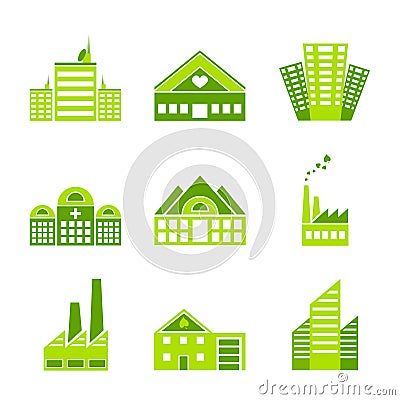 Set of green ecology factory icons Stock Photo